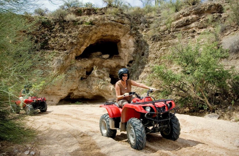 An off-road vehicle on a desert trail in the Sonoran Desert